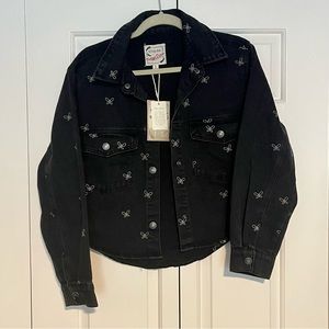 Stoosh Vintage Denim Cropped Denim Jacket - Butterfly